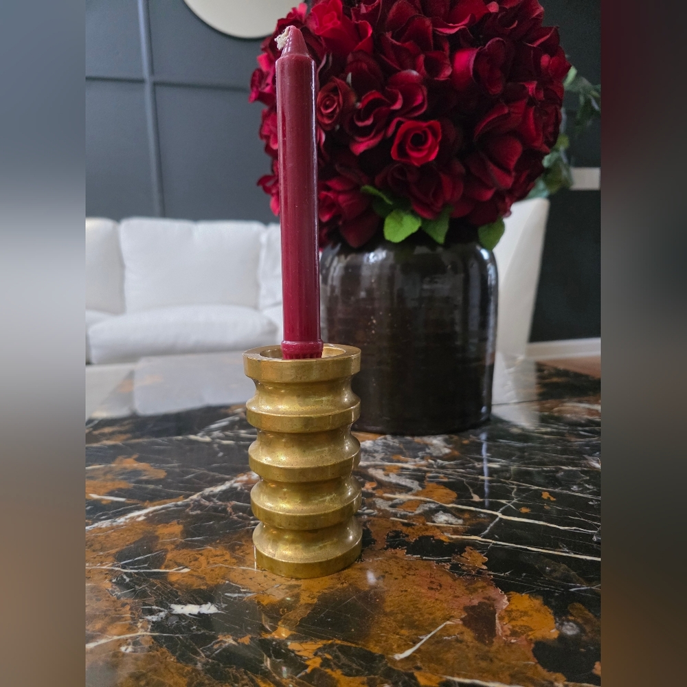 Solid Brass Colonial Style Candlestick Holder Made In India 5x2.75
